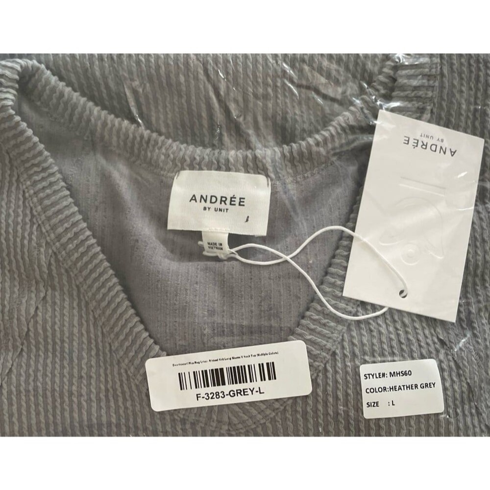 Andree by Unit top grey vneck urban ribbed long sleeve tee gray top size large L